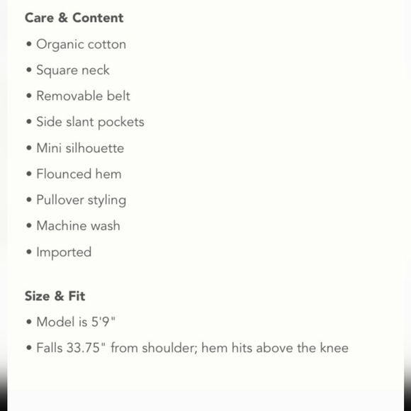 ANTHROPOLOGY NWT MAREN COTTON MINI DRESS WITH BELT - Picture 4 of 4